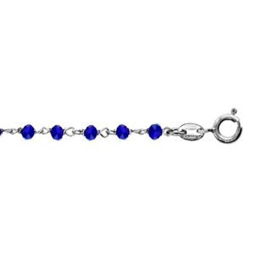 Bracelet Argent Rhodié Boules Perles De Verre Facettees Bleu Foncé 15+3cm