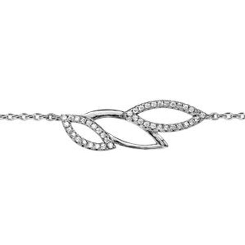 Bracelet Argent Rhodié Feuillage Ajouré Oxydes Blancs Sertis 16+2cm