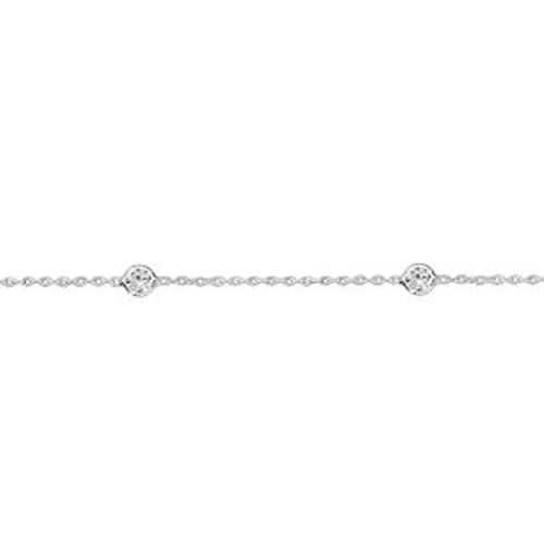 Chaîne Cheville Argent Rhodié 4 Oxydes Ronds Blancs Sertis Clos 23+3cm