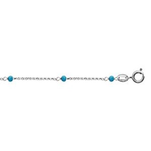 Chaîne Cheville Argent Rhodié Boules Perles De Verre Facette Turquoise 23+3cm