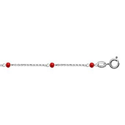 Chaîne Cheville Argent Rhodié Boules Perles De Verre Facettees Rouges 23+3cm