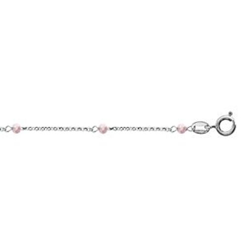 Chaîne Cheville Argent Rhodié Boules Perles De Verre Facettees Rose Clair 23+3cm
