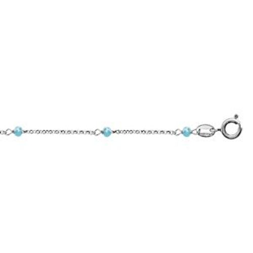 Chaîne Cheville Argent Rhodié Boules Perles De Verre Facette Bleu Clair 23+3cm