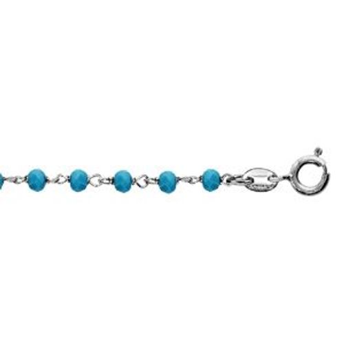 Bracelet Argent Rhodié Boules Perles De Verre Facettees Turquoise 15+3cm