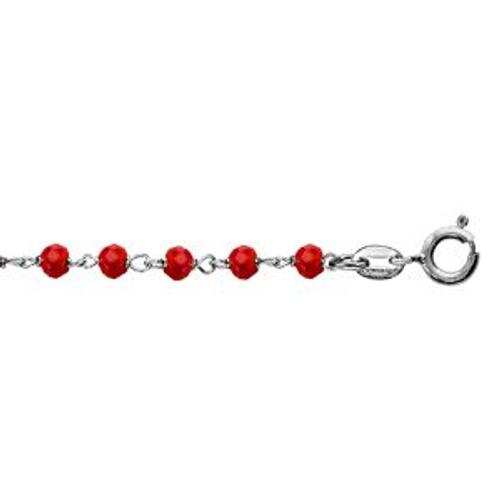 Bracelet Argent Rhodié Boules Perles De Verre Facettees Rouge 15+3cm