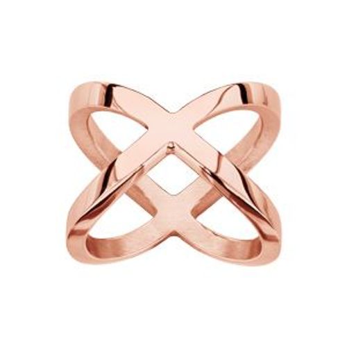 Bague Acier Et Pvd Rose Croisée