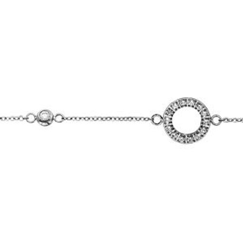 Bracelet Acier 1 Oxyde Blanc Serti Clos 1 Cercle Évidé Contour Oxydes Blancs Sertis 16+2cm