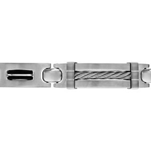 Bracelet Acier Et Pvd Noir Plaque Idd Gros Câble 22,5 Cm (Réglable En 21 Et 19 Cm) Triple Fermoir