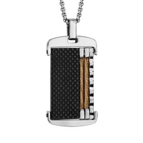 Collier Acier Pendentif Pvd Noir Avec Câble Jaune 50+5cm