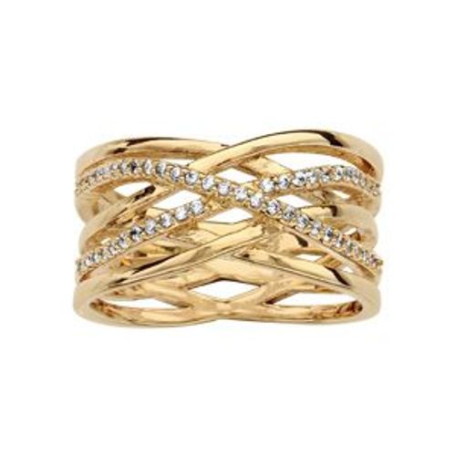 Bague Plaqué Or Croisée Oxydes Blancs Sertis
