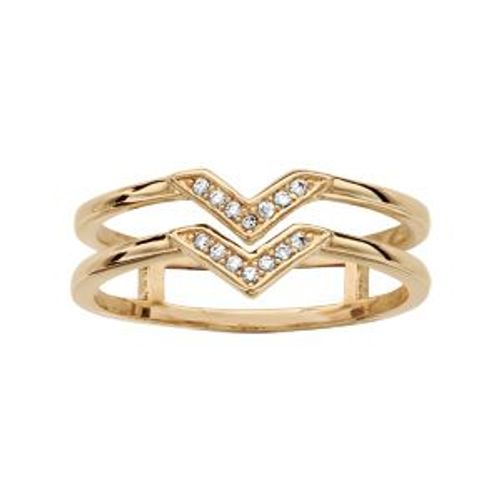 Bague Plaqué Or Double Motif V Oxydes Blancs Sertis