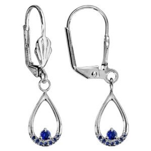 Boucles D'oreilles Argent Rhodié Dormeuse Goutte Bleu Foncé