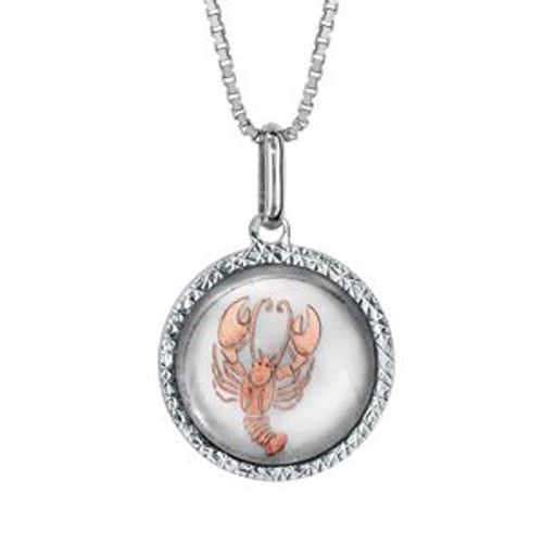 Collier Argent Rhodié Pendentif Rond Nacre Blanche Zodiaque Cancer Dorure Rose 42+3cm