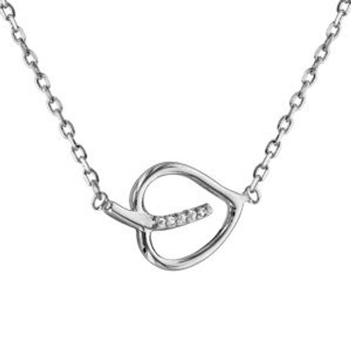 Collier Argent Rhodié Coeur Oxydes Blancs Sertis 38+4cm