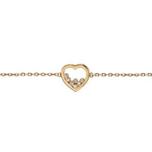 Bracelet Plaqué Or Coeur 7 Oxydes Blancs Sertis 16+2cm