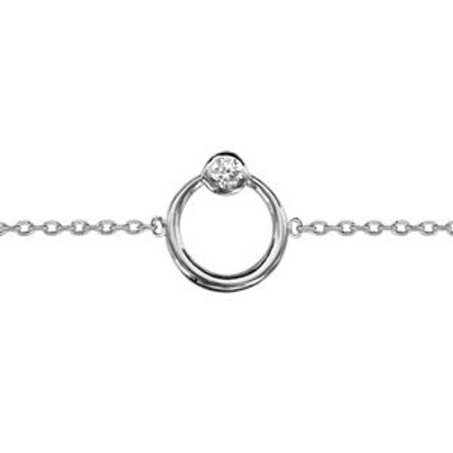 Bracelet Argent Rhodié Cercle 1 Oxyde Blanc Serti Clos 16+2cm