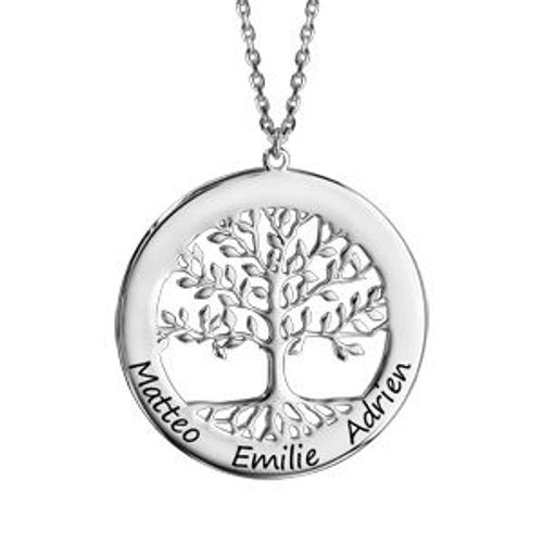 Collier Argent Rhodié Arbre De Vie Contour À Graver 40+5cm