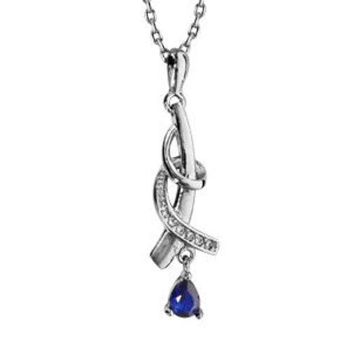 Collier Argent Rhodié Pendentif Pierre Bleu Foncé 43+2cm