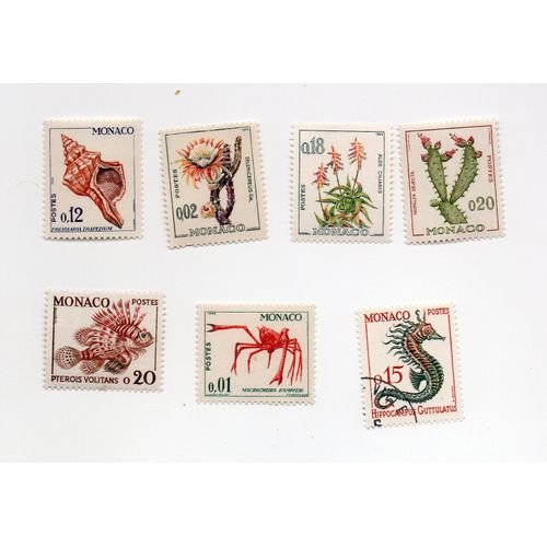 Monaco- 6 Timbres Neufs- Faune Marine Et Plantes Et 1 Timbre Oblitéré- Faune Marine