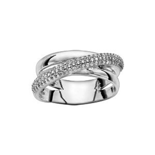 Bague Argent Rhodié Croisée Oxydes Blancs Sertis