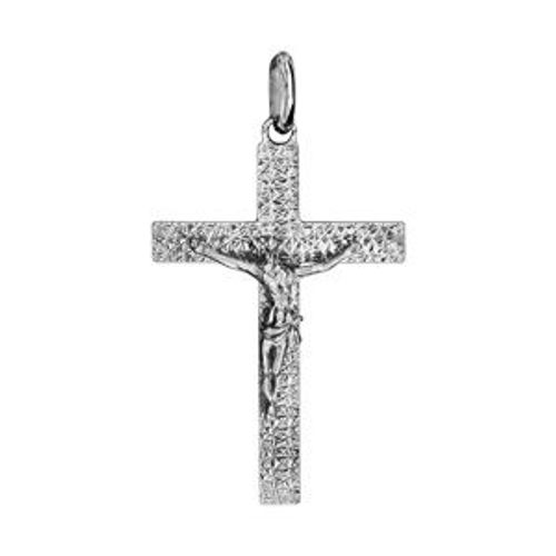 Pendentif Argent Rhodié Jesus Sur Croix Grand Modèle Diamanté