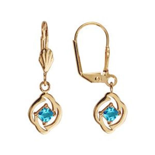 Boucles D'oreilles Plaqué Or Dormeuse Carre Bleu Clair