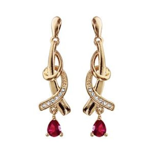 Boucles D'oreilles Tige Plaqué Or Pierre Rouge