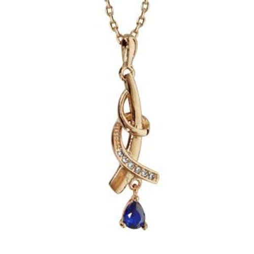 Collier Plaqué Or Pendentif Pierre Bleu Foncé 42+3cm