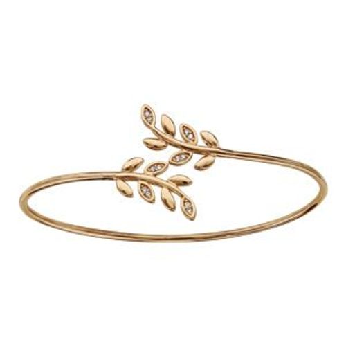Bracelet Plaqué Or Jonc Feuillage Lisse Et Oxydes Blancs