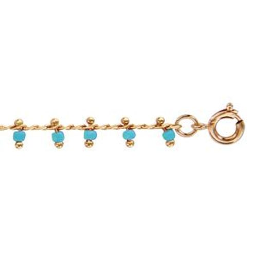 Bracelet Plaqué Or Pampilles Boules Turquoises 16+2cm