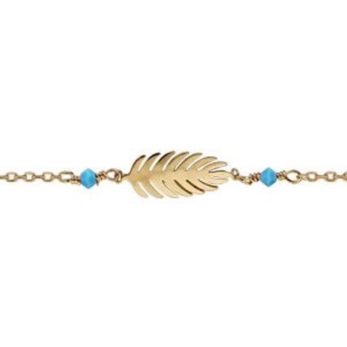Bracelet Plaqué Or Feuille 2 Boules Turquoise Imitation 16+2cm