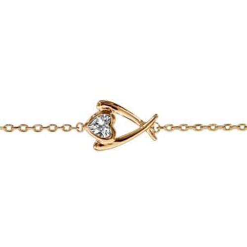 Bracelet Plaqué Or Coeur Oxyde Blanc Serti Clos 16+2cm