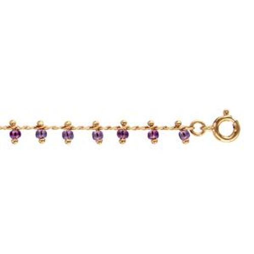Chaîne Cheville Plaqué Or Pampilles Boules Violettes 25cm