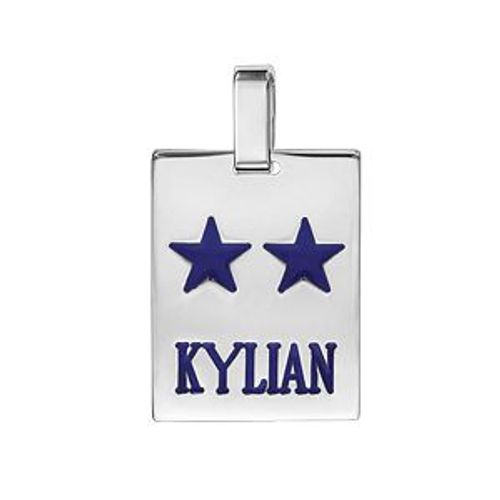 Pendentif En Argent Plaque G.I. Rectangulaire À Graver - Champions Du Monde 2 Étoiles Avec Gravure Prénom