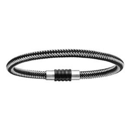 Bracelet Acier Thabora Charms Fermoir Pvd Noir Aimanté Et Visse Tresse Pvd Noir Et Gris 18 Cm