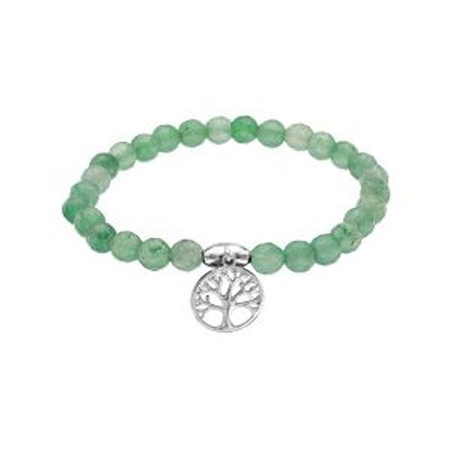 Bracelet Argent Rhodié Extensible Pierres Naturelles Agate Verte Arbre De Vie