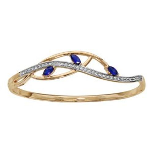 Bracelet Plaqué Or Semi Rigide Vague Oxydes Blancs Sertis 3 Navettes Bleues