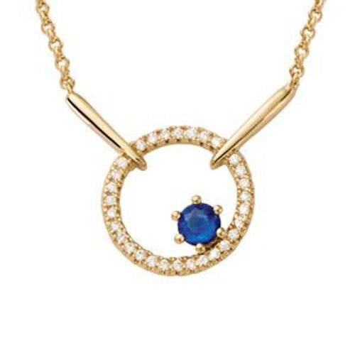 Collier Plaqué Or Forme Rond 1 Verre Bleu Foncé Contour Oxydes Blancs Sertis 40+4cm
