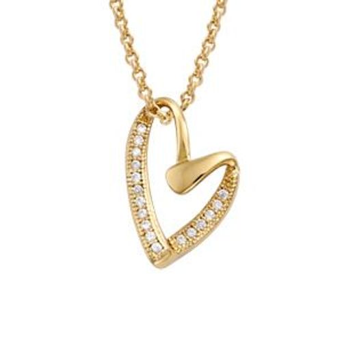 Collier Plaqué Or Pendentif Forme Coeur Oxydes Blancs Sertis 40+4cm