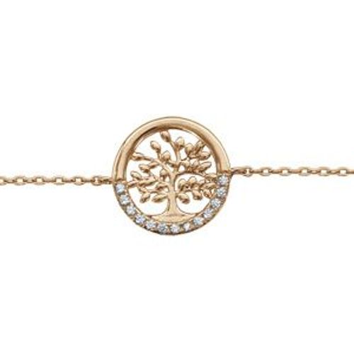 Bracelet Plaqué Or Arbre De Vie Oxydes Blancs Sertis 16+3cm