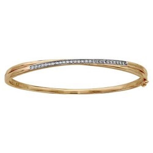Bracelet Plaqué Or Semi Rigide Croisé Rail Oxydes Blancs Sertis 60x50mm