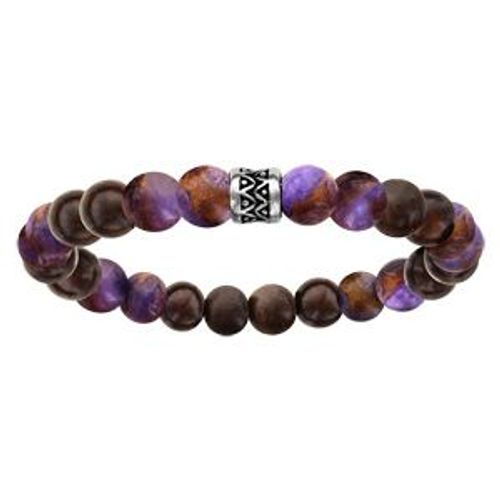 Bracelet Acier Extensible Perles Bois Et Quartz Violet