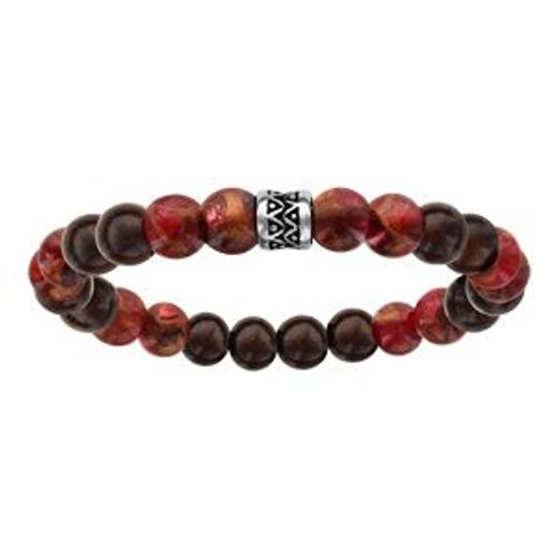 Bracelet Acier Extensible Perles Bois Et Jaspéite Rouge