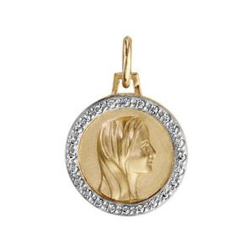 Pendentif Plaqué Or Rond 16mm Vierge Contour Oxydes Blancs Sertis