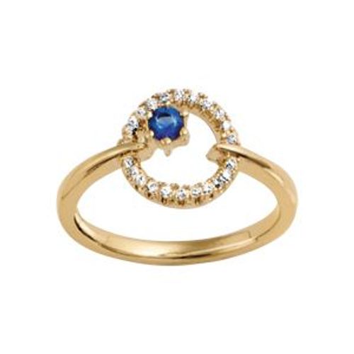 Bague Plaqué Or Ronde 1 Verre Bleu Foncé Contour Oxydes Blancs Sertis