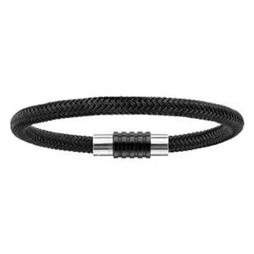 Bracelet Acier Thabora Charms Fermoir Pvd Noir Aimanté Et Visse Tresse Pvd Noir 18 Cm