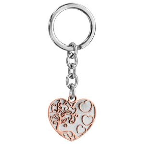 Porte Clef Acier Coeur Et Arbre De Vie Pvd Rose