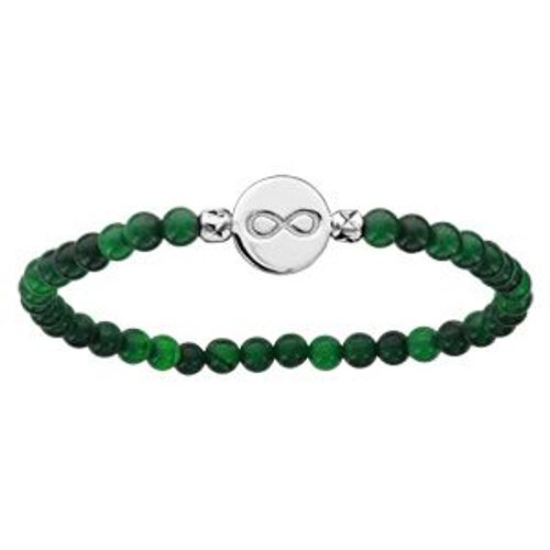 Bracelet Extensible Malachite Véritable Pastille Argent Rhodié Gravure Infini