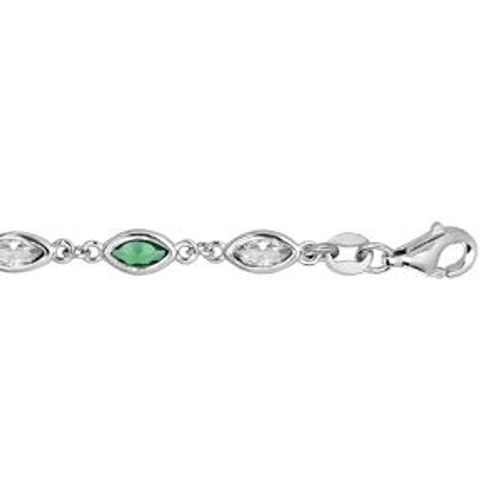 Bracelet Argent Rhodié Oxydes Blancs Et Verts Sertis 16+3cm