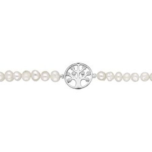 Bracelet Argent Rhodié Perles De Culture D'eau Douce Avec Arbre De Vie 17+4cm